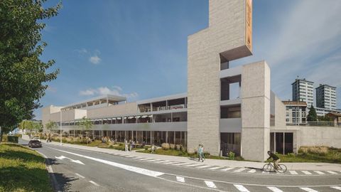 Proyección de como quedará la vista trasera de la actual estructura de Salgueiriños con la Factoría Moza