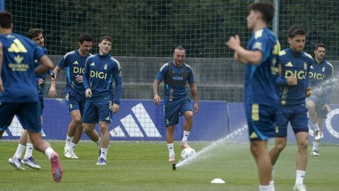 Santi Cazorla, en el centro, junto a Vi�as, Borja S�nchez y Fede Vi�as, entre otros