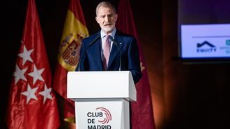 Felipe VI durante un acto organizado por el Club Madrid, en el Palacio de Cibeles