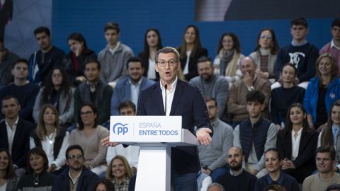 Feijoo en su discurso durante la Intermunicipal del PP en Valencia.