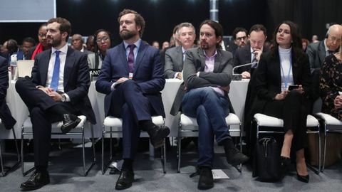 Casado (Pp), Espinosa de los Monteros (Vox, Iglesias (Podemos) y Arrimadas (Cs), ayer en la Conferencia de Naciones Unidas sobre el Cambio Clim�tico