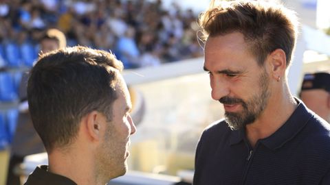 Los entrenadores Borja Fern&aacute;ndez y Javi Medina en el partido en Salamanca entre Unionistas y Lugo