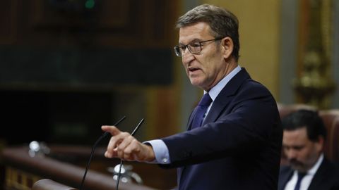 El líder del PP, Alberto Núñez Feijoo, en un debate en el Congreso