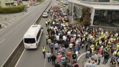 Inicio de la marcha del sector del metal desde Perillo en la segunda jornada de huelga