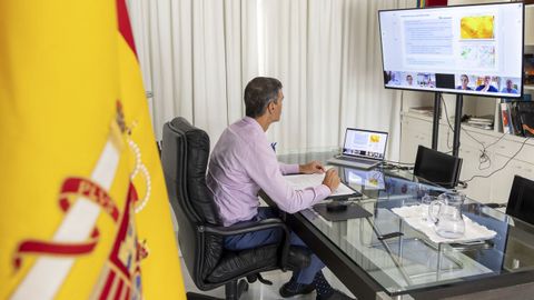 El presidente del Gobierno, Pedro Sánchez, preside por videoconferencia la reunión del Comité Estatal de Coordinación y Dirección del Plan Estatal de Emergencias