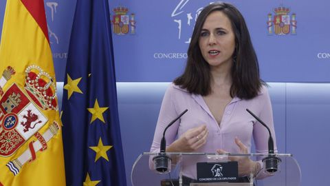 Ione Belarra en una rueda de prensa celebrada en el Congreso.