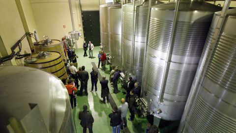 Un grupo de visitantes en la bodega Regina Viarum de Sober durante una edición anterior de las jornadas de puertas abiertas de las rutas del vino