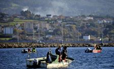 En la fotograf�a, un grupo de mariscadores a flote faenando en el banco de As P�as.