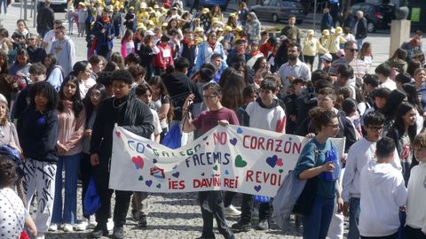 Unha pancarta exhibida por estudantes do instituto Davi�a Rey de Monforte