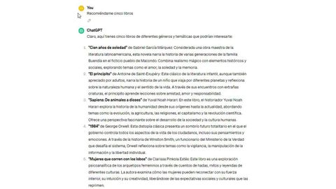 Respuestas de recomendaciones de libros