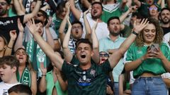 Aficionado celebrando el ascenso en A Malata.