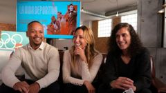 Los deportistas Ray Zapata, Gemma Mengual, y Montse Tom� atienden a los medios antes de participar en el acto �La vida deportiva, retos y desaf�os en la carrera de un deportista�, organizado por el grupo parlamentario de Ciudadanos, este jueves en Oviedo