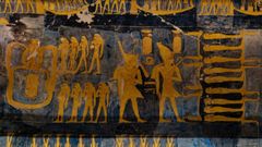 Detalle de los coloridos frescos del techo de la c�mara funeraria de la tumba de Rams�s IX en Luxor, a orillas del Nilo.