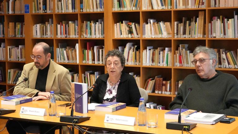 Henrique Monteagudo, Rosario &Aacute;lvarez e Rafael Loureiro, na presentaci&oacute;n dos traballos de frei Mart&iacute;n Sarmiento