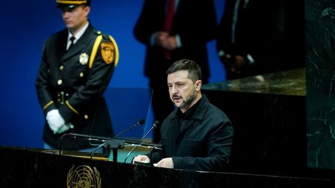 Volodmir Zelenski, durante su intervencin ante la Asamblea General de la ONU