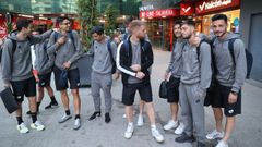 El equipo a su llegada al hotel de Talavera