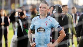 El futbolista del Celta Iago Aspas, tras la derrota frente al Friburgo en Bala�dos.