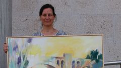 Isabell Seidel con su obra ganadora del concurso de pintura r�pida de R�bade