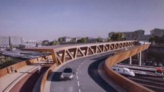 Recreacin de la pasarela que unir, sobre las vas del tren de la intermodal de A Corua, los barrios de Elvia y Os Mallos