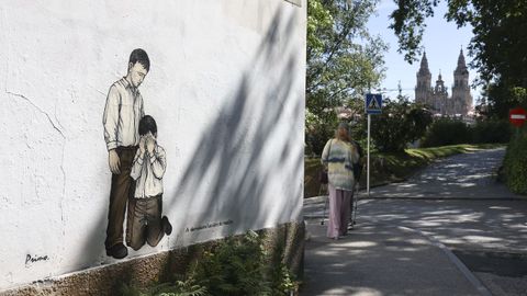 Obra &laquo;A derradeira lecci&oacute;n do mestre&raquo;, realizada por el artista Primo en Santiago