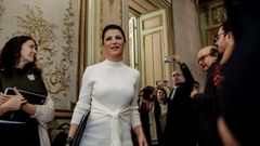 La exdirigente de Vox, Macarena Olona, a su llegada a la presentaci�n de su proyecto de fundaci�n, en el Palacio de Linares