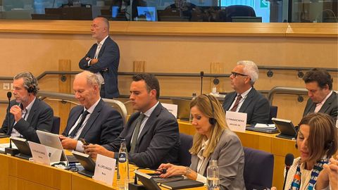 El consejero de Hacienda, Justicia y Asuntos Europeos, Guillermo Pel�ez, durante un encuentro de alto nivel celebrado en el Parlamento Europeo.