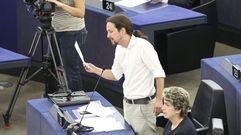 Pablo Iglesias, durante una sesi�n plenaria en Estrasburgo en el 2014