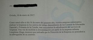 Carta recibida por una una de las trabajadoras