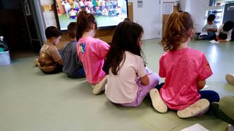 Varios ni�os, esta semana, en un colegio de Nar�n.