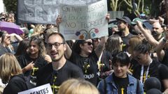 Manifestacin de docentes convocada este martes en la Plaza de Espaa de Oviedo, donde se ubica la Consejera de Educacin, durante la jornada de huelga en la educacin pblica asturiana