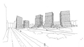 Vista de las tres torres de 17 plantas sobre el parque de Oza, desde la ronda de Outeiro.