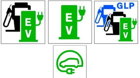 La se�al verde EV se�ala puntos de recarga el�ctrica. La azul con GLP ubica una estaci�n con gases licuados del petr�leo. El pictograma de abajo indica que una se�al est� dirigida a los veh�culos el�ctricos.