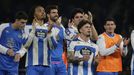 Lucas Noubi y Mario Soriano, en primer plano, celebran la victoria ante el Mallorca en Riazor.