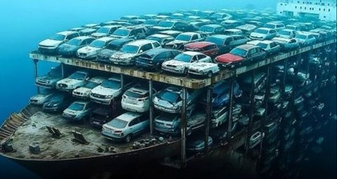 El Felicity Ace, recreado por IA.Recreacin, mediante inteligencia artificial, del buque hundido en el fondo del ocano cargado con 4.000 vehculos