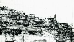 Grabado de la villa de Vigo cuando estaba amurallada