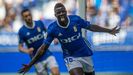 Samuel Obeng celebra el 1-0 ante el Mirand�s