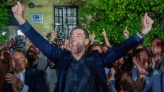 El presidente de la Junta en funciones y candidato a la reelecci�n, Juanma Moreno, celebra los resultados electorales en Sevilla.