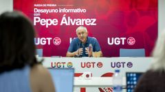 El secretario general de UGT, Pepe �lvarez, hoy en el desayuno informativo de inicio de curso celebrado en la sede central del sindicato en Madrid.