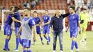 Los jugadores del Real Oviedo, con Rozada al frente, celebran la victoria en Albacete