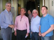 Conde, Crespo, Fuentes y �lvarez-Campana al inicio del mitin en la casa de cultura de Outes. 