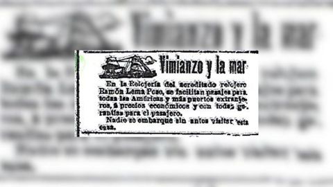 �Vimianzo y la mar. En la Relojer�a del acreditado Ram�n Lema Pose. Se facilitan pasajes para todas las Am�ricas y m�s puertos extranjeros, a precios econ�micos y con todas las garant�as para el pasajero. Nadie se embarque sin antes visitar esta casa�