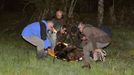 Fotografa facilitada por la Junta de Castilla y Len de personal tcnico y de campo de la Junta que han rescatado durante la madrugada de este martes a un oso pardo herido que fue localizado por un vecino en un paraje del municipio leons de Palacios del Sil.