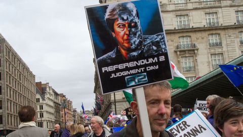 Durante la marcha de Londres se exhibieron los m�s variopintos carteles y pancartas, algunos muy cr�ticos con sus dirigentes pol�ticos, en especial contra Theresa May