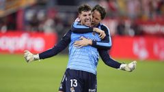 Unai Marrero celebra la victoria en penaltis ante el Atl�tico, que le dio el t�tulo de Copa del Rey a la Real Sociedad