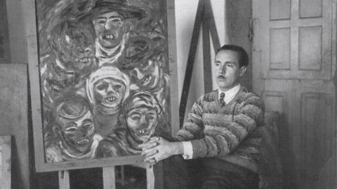 Laxeiro, retratado no seu estudio de Lal&iacute;n en 1931.