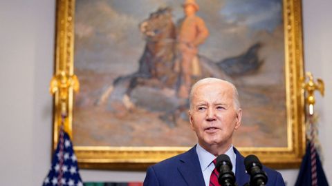 Biden, durante un discurso en la Casa Blanca convocado de urgencia ante las protestas en las universidades.