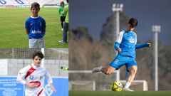 Riki, con las inferiores del Oviedo (arriba-izquierda), con el Tineo (abajo-izquierda) y entrenando con el Deportivo.