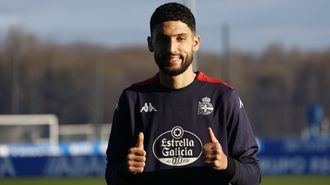 Zakaria Eddahchouri, durante su presentacin con el Deportivo