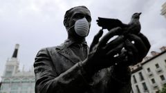Imagen de la estatua de la plaza de Santa Ana, en Madrid