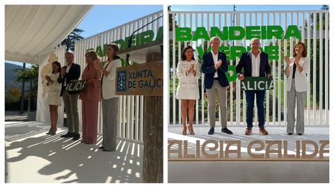 La alcaldesa de Narón, Marián Ferreiro, y el de San Sadurniño, Secundino García Casal, recogiendo sus Bandeiras Verdes